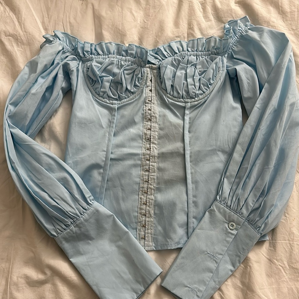 Long sleeve corset blue top